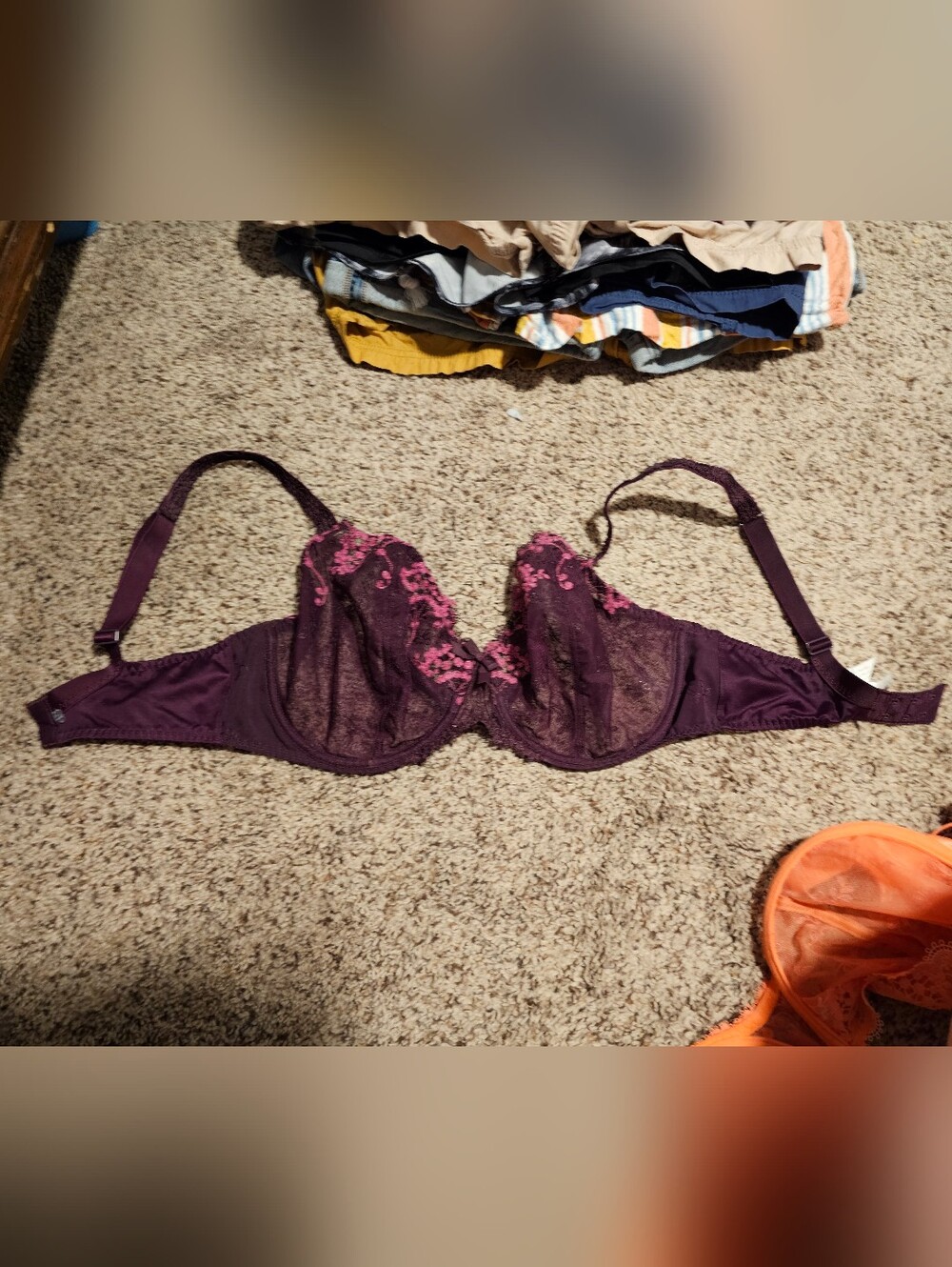 Simone Perele Purple Lace Bra with Pink Floral Embroidery
